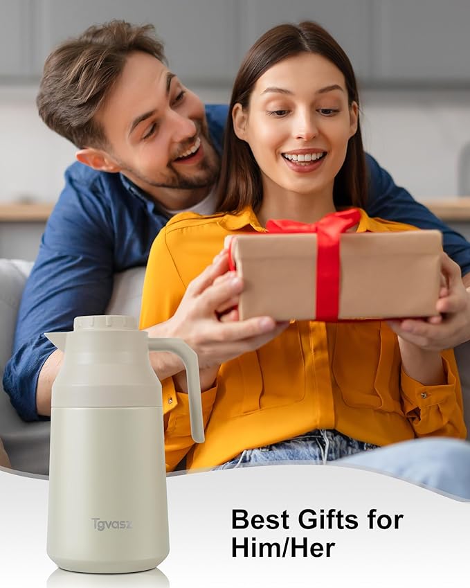 2 PCS Thermal Coffee Carafe Insulated Stainless Steel Coffee Carafe for Hot Liquid Vacuum Thermal Pot Creamer Pitcher Dispenser Keeping Hot Water Milk(White/Wthite 68 oz)
