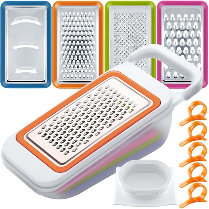 4 PCS Mandoline Vegetable Slicer, FineGood Food Chopper Corer Grater Vegetable Cutter for Restaurant with 5 Citrus Orange Peelers