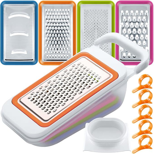 4 PCS Mandoline Vegetable Slicer, FineGood Food Chopper Corer Grater Vegetable Cutter for Restaurant with 5 Citrus Orange Peelers