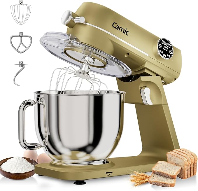 8.45 QT All Metal Dough Mixer,10 Speed Large Capacity Kitchen Stand Mixer with Digital Timer & Tilt-Head, Electric Mixer with Whisk Dough Hook Mixing Beater for Baking,Cakes,Cookie,Bread,Salad