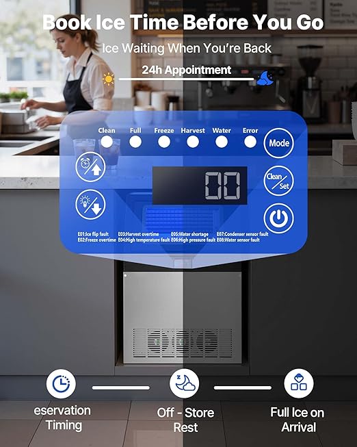 VEVOR Commercial Ice Maker Machine, 440 lbs/24h with 85 lbs Storage Capacity, Built-in/Freestanding/Under Counter, Stainless Steel Ice Maker with LED Display & Self-Cleaning, for Home Bar Restaurant