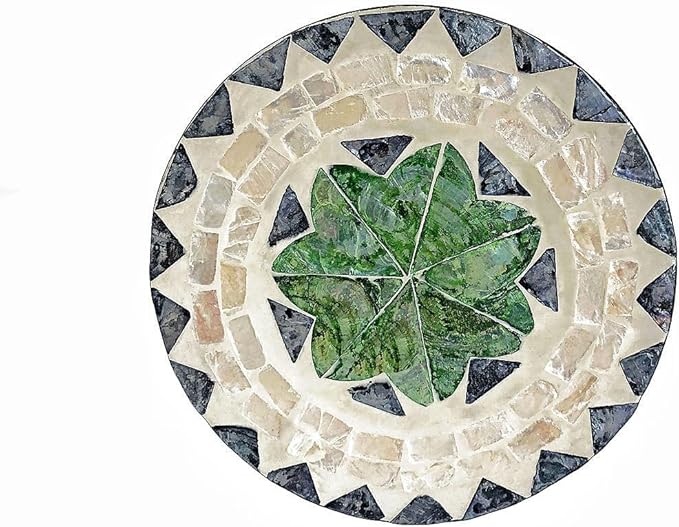 12 Inch Mother of Pearl Shell Placemat Plate – Large Round Decorative Heat for Table or Kitchen, Cabinet, Tabletop (Toothed Green Leaves, 12 Inch)