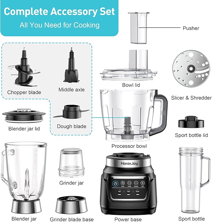 All-in-One Blender & Food Processor, 10-in-1 Professional Blender for Smoothies, Ice Crushing, Dough Making, Chopping, Grinding, Slicing & Shredding, Dishwasher Safe for Kitchen & Home Use