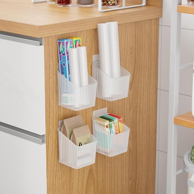 NiHome 4-Pack Plastic Wall Mount Storage Caddy for RV/Camper Storage and Organization, Self Adhesive Cabinet Door Organizer for Bathroom/Kitchen, Camper Must Haves & Small Item Organization