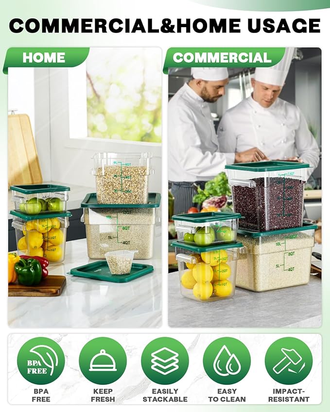 8QT Clear Food Storage Containers: 2 PCS[Food Grade][Hot&Cold Resistant] NSF Food Storage Containers with Lids for Home Restaurant Kitchen Storage Pizza Proof Dough, BPA Free(GREEN N2)