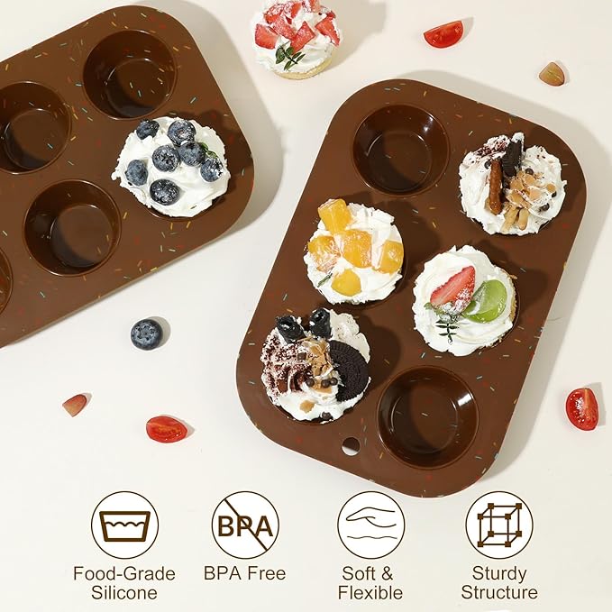 4 Pack Silicone Muffin Pan for Baking, Regular Size Nonstick Cupcake Pan, 6-Cup Silicone Muffin Tin BPA Free Dishwasher Safe, Great for Muffin Cupcake Brownie Egg Tart