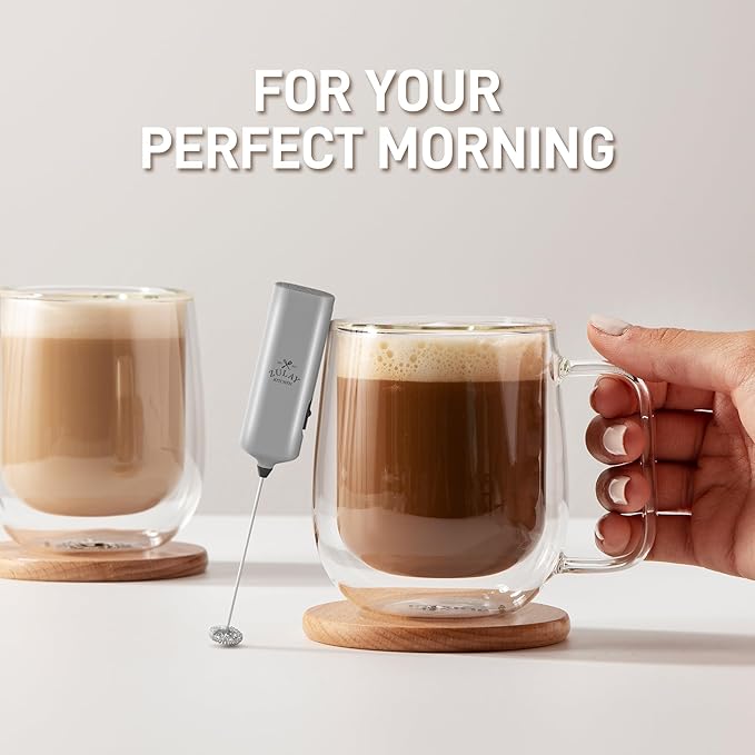 Mini & Mighty Milk Frother Wand – Powerful Handheld Coffee Frother, Battery Operated Drink Mixer – Compact Pocket Size – Detachable Whisk for Latte, Cappuccino, Matcha, Hot Chocolate – Silver Black