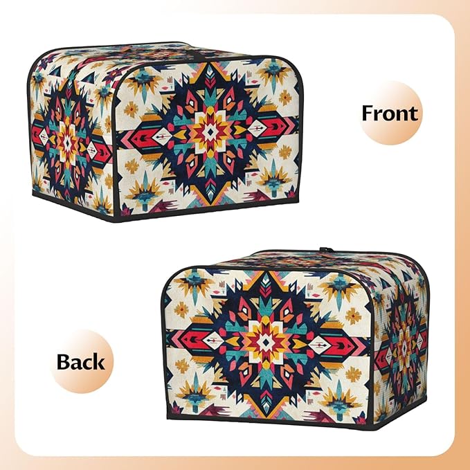 Southwestern Pattern Covers for Toasters 4 Slice,Cute Funny Bread Machine Cover with Handle,Washable Stain Resistant Kitchen Small Appliance Cover Dining Decor
