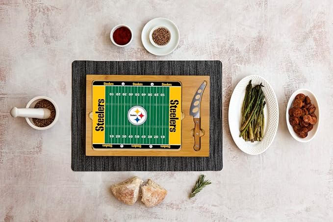 PICNIC TIME NFL Football Field Icon Glass Top Cutting Board & Knife Set, (Parawood & Bamboo)