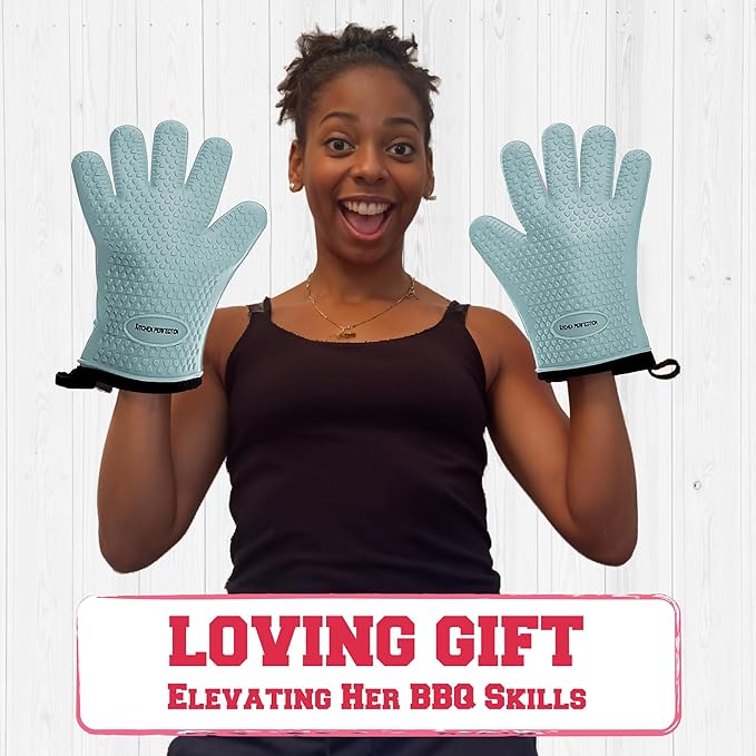 KITCHEN PERFECTION S Silicone Smoker Oven Gloves for Women -Extreme Heat Resistant BBQ Gloves -Handle Hot Food Right on Your Grill Fryer |Waterproof Oven Mitts for Cooking |Superior Set+3 Bonuses