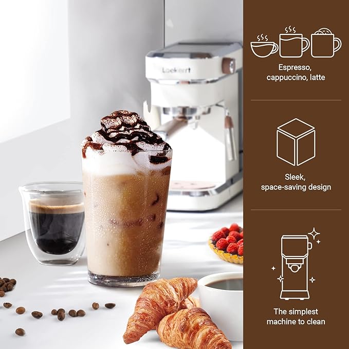 Espresso Machine, Expresso Coffee Machines for Home, 20 Bar Cafetera Espresso with Milk Frother Steam Wand, Compact Small Coffee Maker for Latte and Cappuccino (Pear White, Stainless Steel, Gift)
