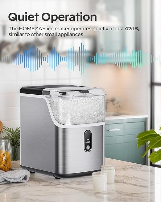 Silonn Nugget Ice Maker Countertop, Chewable Pellet Ice Machine with 33lbs Daily Produce, Pebble Ice Maker for Home Kitchen Office