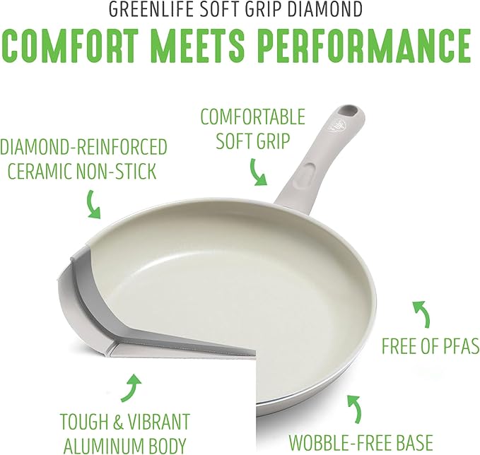 GreenLife Soft Grip Healthy Ceramic Nonstick, 11" Griddle Pan, PFAS-Free, Dishwasher Safe, Gray
