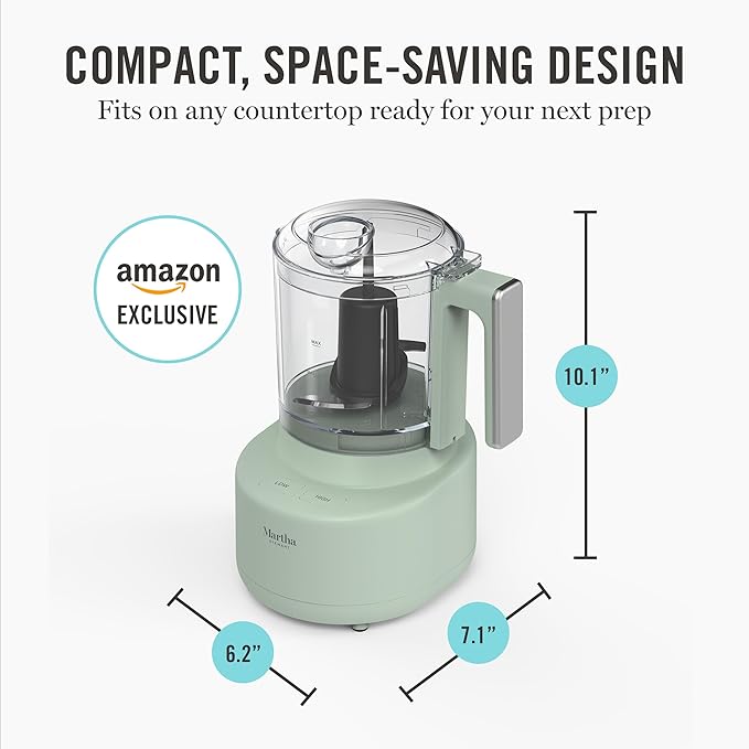 Martha Stewart 3 Cup Electric Food Chopper, Vegetable & Herb Mini Food Processor, 24oz BPA-Free Bowl, Stainless Steel Blades, Pour Spout, Dicing, Mincing, Chop & Puree, Dishwasher Safe, Honeydew