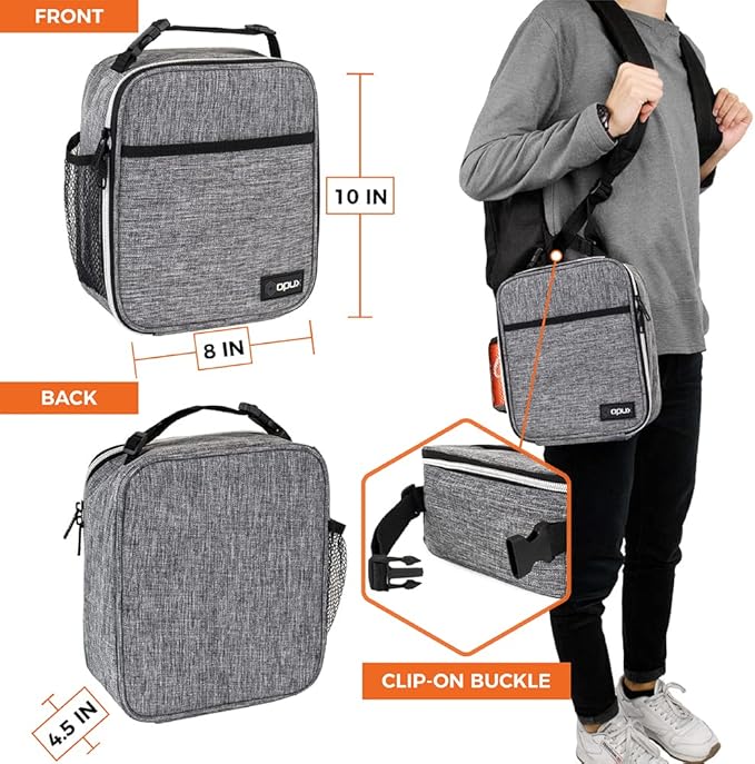 opux Premium Insulated Lunch Box, Soft School Lunch Bag for Kids Boys Girls, Leakproof Small Lunch Pail Men Women Work, Reusable Compact Cooler Tote Lunchbox for Office Adult, Light Grey