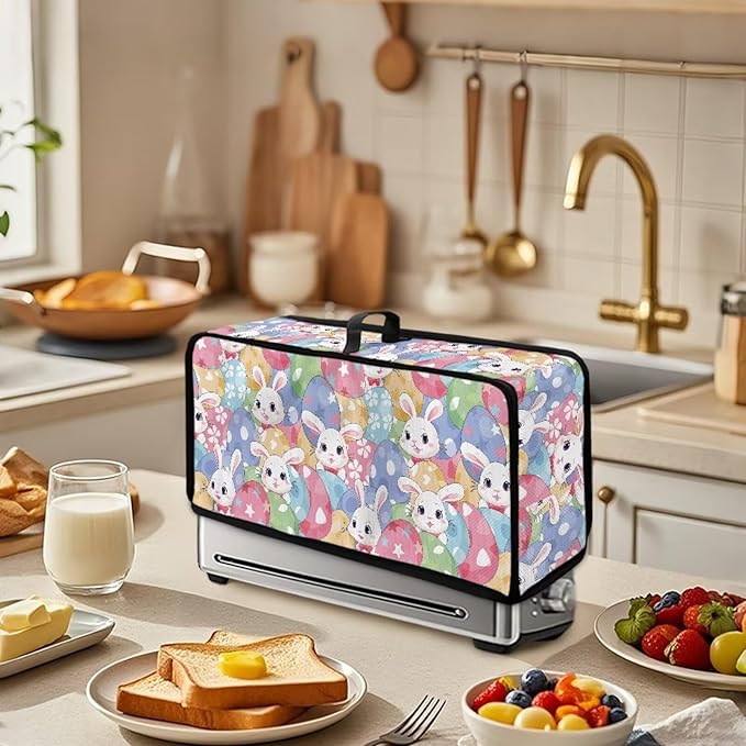 Easter Cute Bunny Toaster Cover Long Slot 2 Slice Slim Christmas Toaster Cover, Heat-Resistant Small Appliance Covers Dustproof Protective Covers for Modern Home Festival Decor