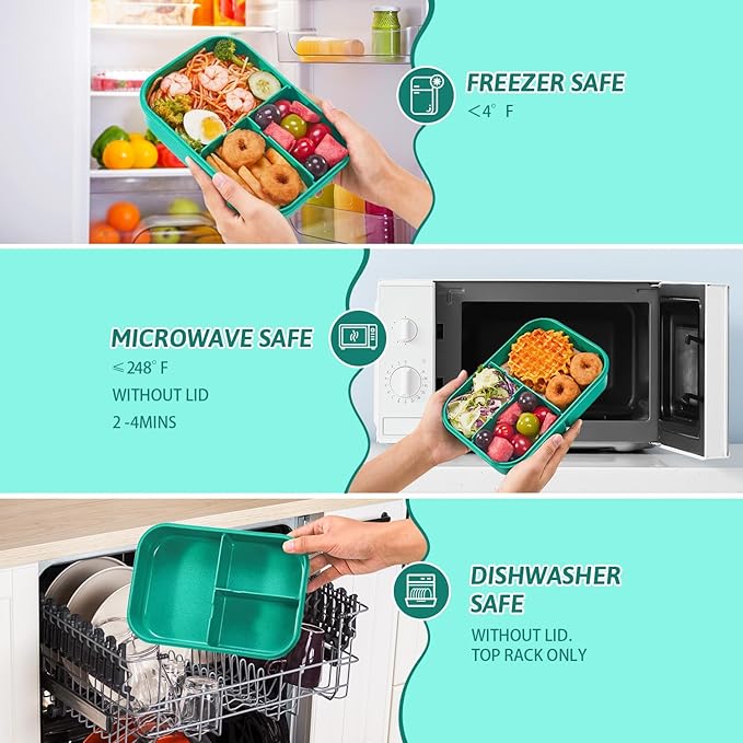 MISS BIG Bento Box for Kids, Leakproof Lunch Box, No BPAs & Chemical Dyes, M/W, D/W & Fridge Safe (1150ml Green)