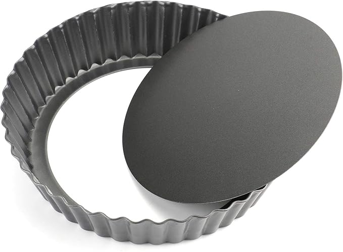Tosnail Deep Tart Pan, 9.5" x 2" Quiche Pie Pan with Removable Loose Bottom, Fluted Baking Pan