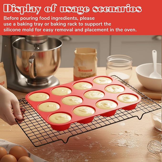 3 Pcs Silicone Muffin Pan Set, Silicone Muffin Pans for Baking Red 24/12/6 Cups Mini/Regular/Large Non-Stick Cupcake Pan for Kitchens, Restaurants, Bakeries