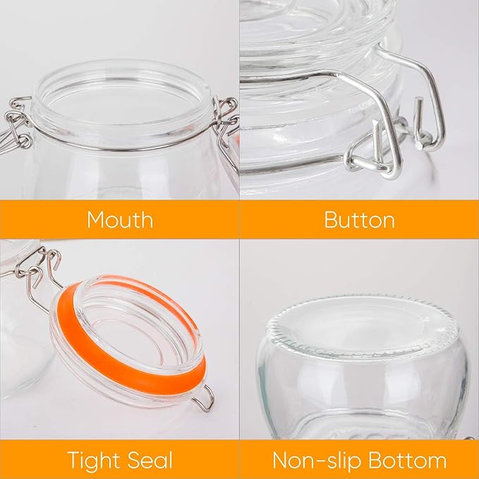 Small Glass Jars With Airtight Lids, Glass Spice Jars 5 oz,Maosn Jars With Leak Proof Rubber Gasket 150ml,Glass Storage Containers With Hinged Lid,Mini Kitchen Canisters 24 Pack