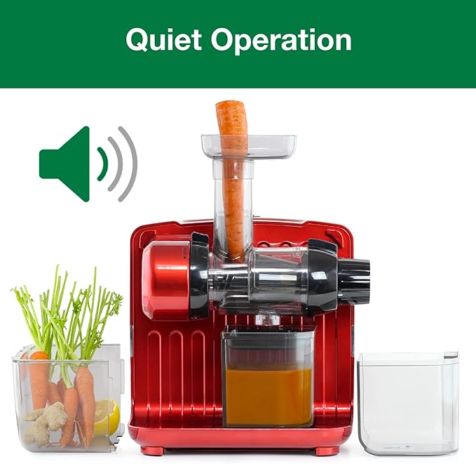 Omega Juicer Cold Press 365 Slow Masticating Vegetable and Fruit Juice Extractor and Nutrition System Makes Nut Milks Baby Food and Sorbets, 80-RPM Slow Juicer with On-Board Storage, 200-Watts, Red