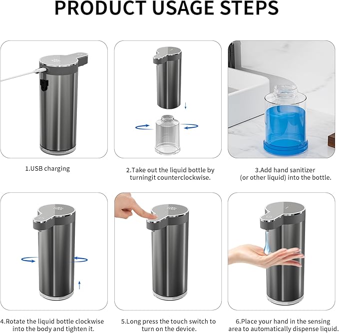 Automatic Liquid Soap Dispenser, 12oz Rechargeable Touchless Soap Dispenser, 4 Levels Adjustable Infrared Sensor Dish Soap Dispenser for Bathroom,Kitchen,Hotel