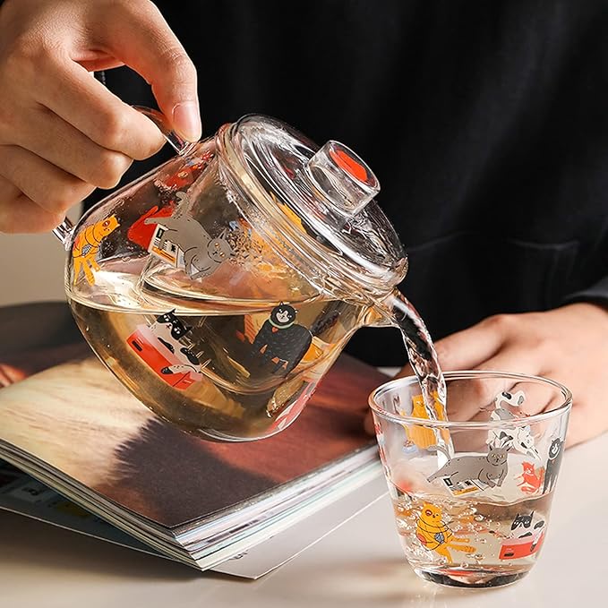 Pitcher Cute Pitcher with Glass Built-in Filter and High Temperature Resistant Cold Water Jug with Handle and Lid for Juice, Milk, Drinks Hot/Cold Water Carafe (Size : L)