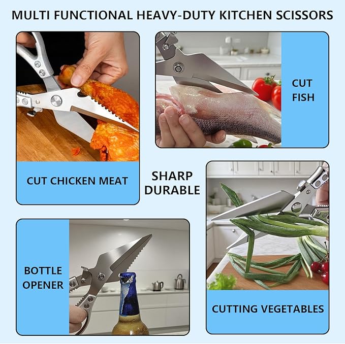Poultry Shears Heavy Duty kitchen Scissors,Kitchen Shears For Food,Vegetable Peelers For Kitchen,Meat Scissors With Anti Slip Handle And Safety Lock,For Cutting Chicken,Fish,Vegetable
