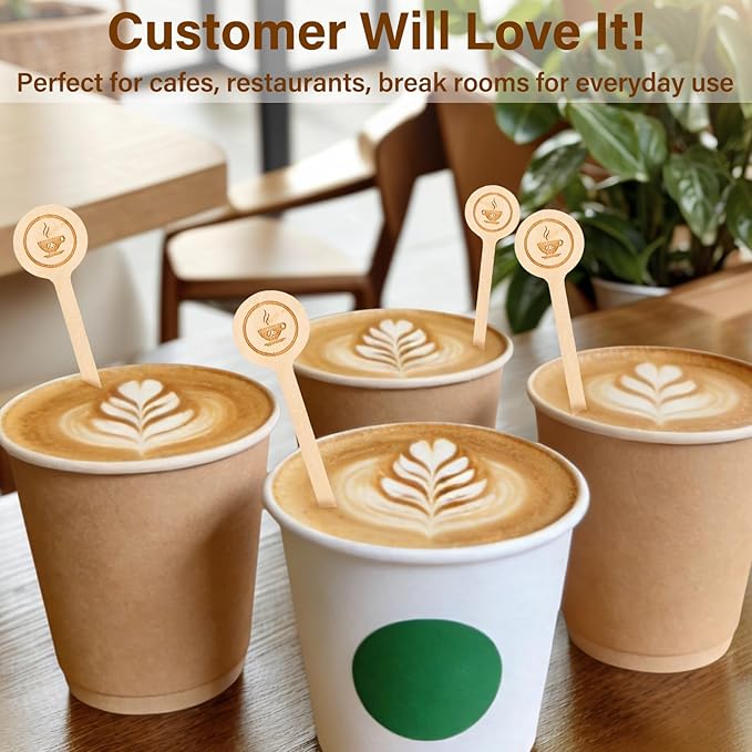 WRINGKIT 200 Pieces Wood Coffee Stirrers, 6 Inch Stir Sticks with Round Ends, Disposable Coffee Mixer Stick Drink Stirrers for Coffee Bar, Beverage, Milk, Cocktail, Tea