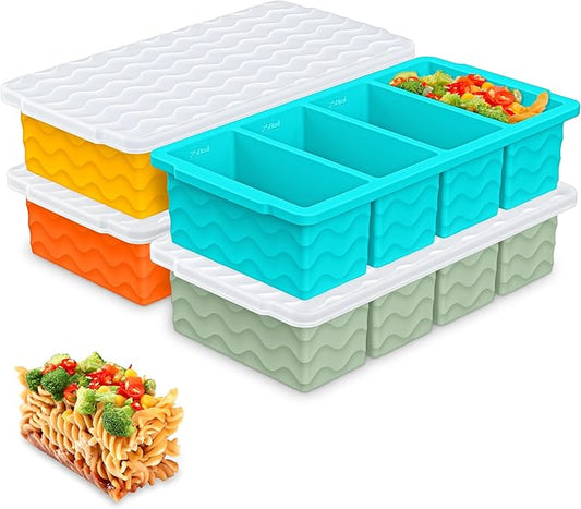 Doasuwish Silicone Freezer Tray for Soup with Lid – 1-Cup Soup Container Cube Style Ice Cube Trays for Freezer, Meal Prep & Food Storage, Freeze 250mL/125mL Portions 4Pcs (4Color)