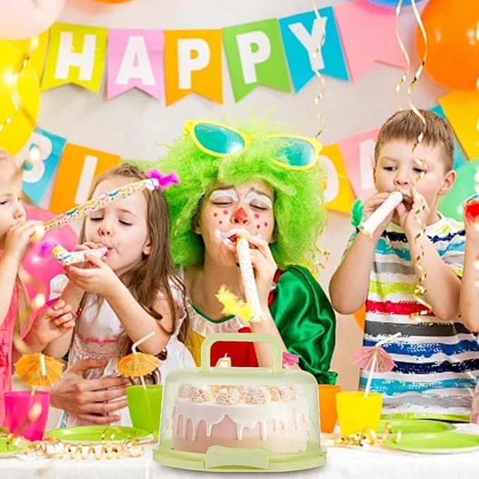 Cake Carrier With Handle - Food Grade Transparent Cover Cake Boxes | Reusable Cake Boxes | Two Sided Cake Holder | Cake Carrier With Lid Pie Cake Carrier Of Pp Polypropylene Material, Green