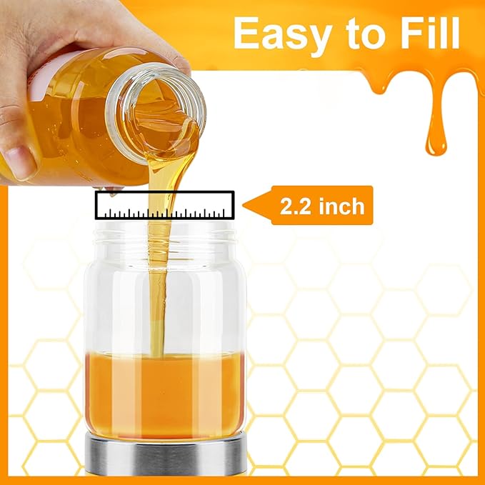 Neodaco Glass Honey Dispenser No-drip with Handle – 9 oz Maple Syrup Container Honey Jar for Coffee, Pancakes & Waffles
