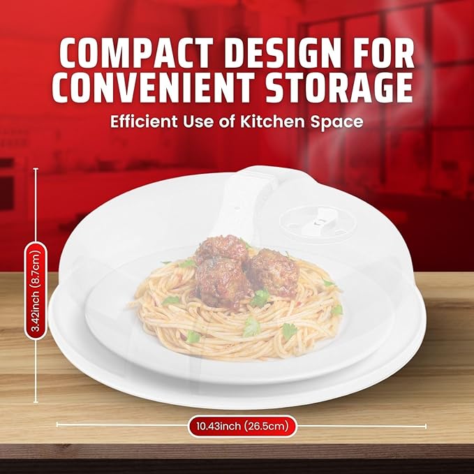 Flexzion 10.5 Inch Microwave Splatter Cover - BPA-Free Anti-Splatter Microwave Cover with Adjustable Steam Vent, Dishwasher Safe, Transparent Plastic Food Covers for Microwave Cooking