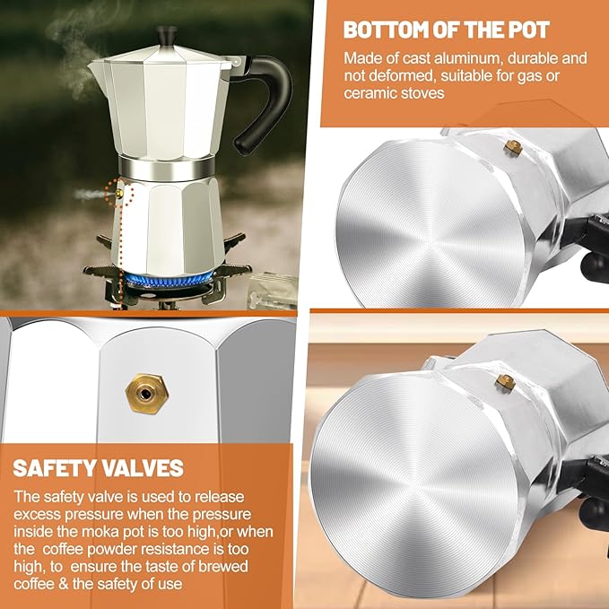 3 Cup Aluminum Espresso Stovetop Moka Pot Express Coffee Maker Percolator Italian Classic Mocha Coffee Machine for Italian and Cuban Cafe Brewing for Home & Camping 150ml 5oz