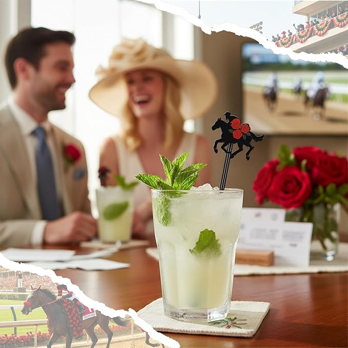 30 Pcs 6 Inch Derby Horse Racing Drink Stirrers with Red Rose, Plastic Racing Swizzle Sticks for Cocktails Reusable Horse Party Decorations for Derby Day Bar Home Party Favors