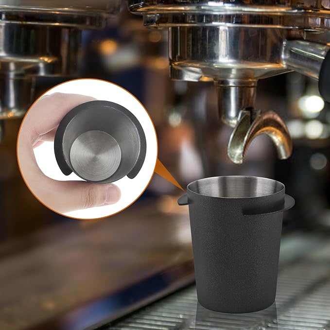 Coffee Dosing Cup 51mm, Espresso Coffee Dosing Cup, Stainless Steel Dosing Cup Compatible with All 58mm Portafilter,Coffee Powder Cup, Coffee Powder Feeder (1, Black, 51mm)