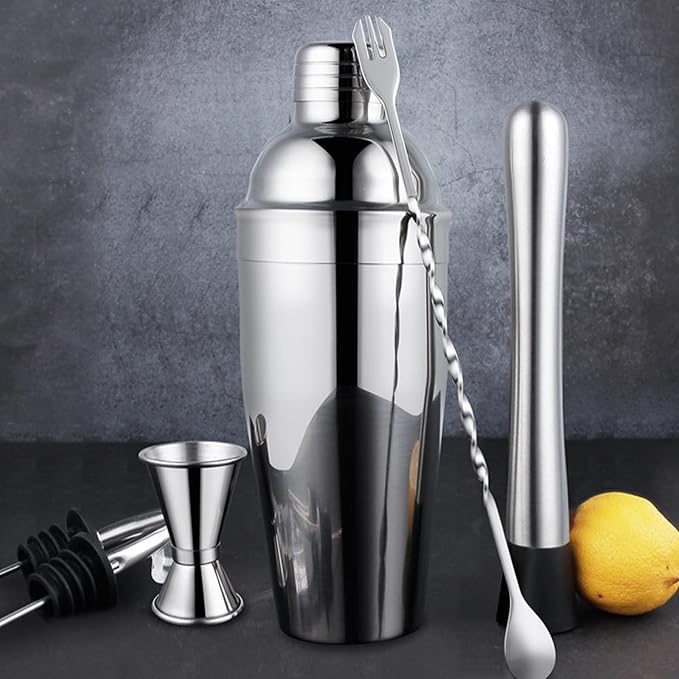 25-Piece Cocktail Shaker Set, Stainless Steel Bartender Kit with Acrylic Stand & Cocktail Recipes Booklet, Professional Bar Tools for Drink Mixing, Home, Bar, Party (Include 4 Whiskey Stones)