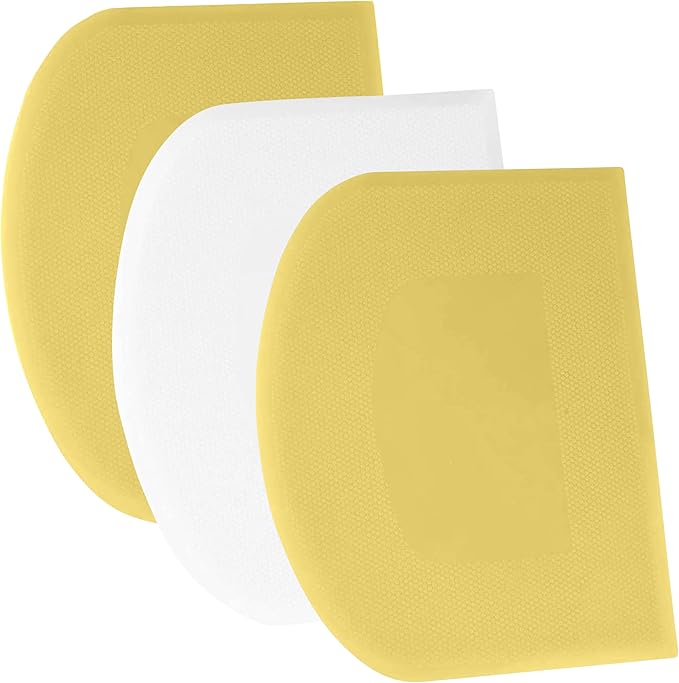 SURDOCA Dough Scraper Bench Scraper - 3P 14.2x8.5" Plastic Flexible Bowl Scraper, Sharp Edge & Angles Cake Scraper. Non-Slip Bakeware Decorating Tools Sculpting & Modeling Tools - Yellow+White+Yellow