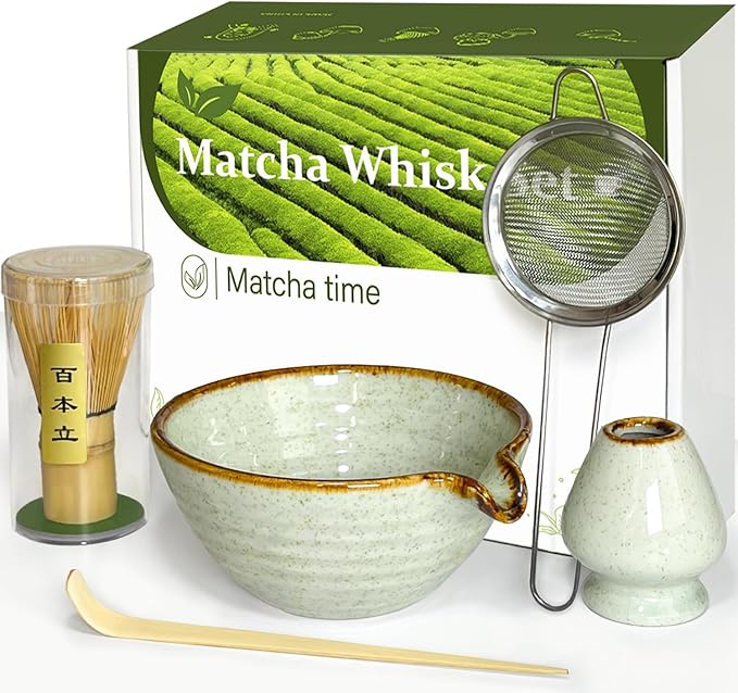 Vaiheng Matcha Whisk Set with Matcha Bowl, Matcha Whisk Holder Matcha Bamboo Whisks, Scoop, Sifter, Funny Gifts for Women Mom Her Girl Friend Home Kitchen Decor Gifts for Tea Enthusiasts Christmas