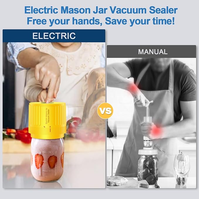 LOVE MOMENT Electric Mason Jar Vacuum Sealer Kit for Wide Mouth and Regular Mouth Mason Jar - Yellow