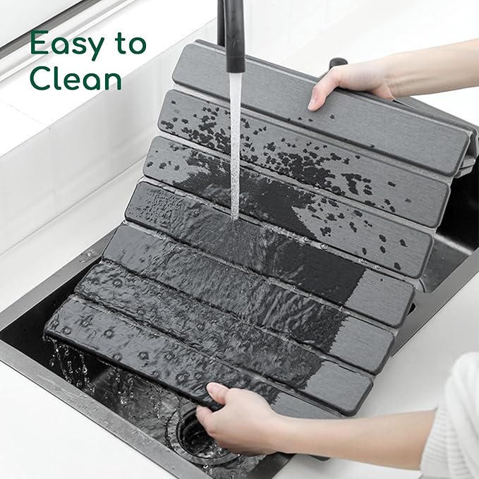 Stone Drying Mat for Kitchen Counter, DarkGray 24"×16" Collapsible Fast Drying Dish Mats, Diatomaceous Earth Water Absorbing Mat for Dishes Bottles Cups
