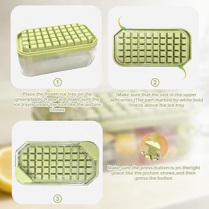 Ice Cube Tray with Lid and Bin+ Ice Cube Trays Press Easy Release