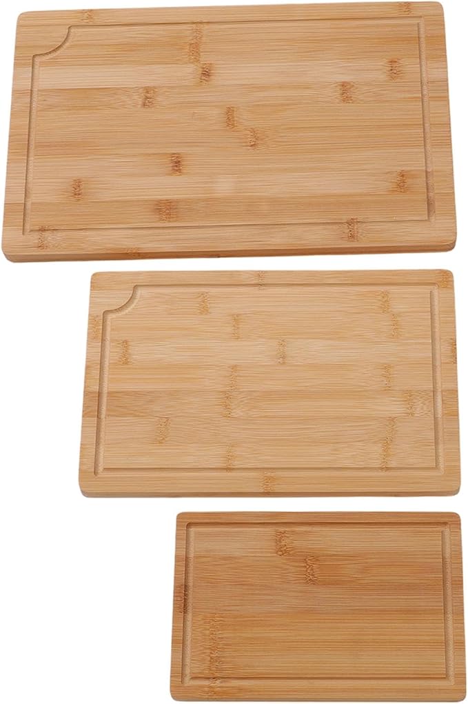 Chopping Boards,3PCS Natural Wood Cutting with Juice Grooves Inner Handles Multi Purpose Kitchen Prep Boards