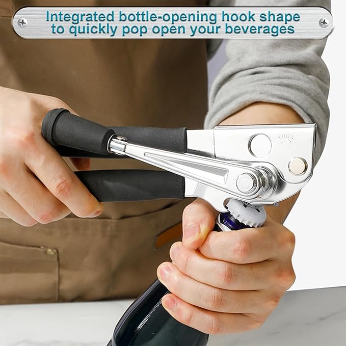 Commercial Can Opener with Magnet, Manual Heavy Duty Folding Hand Crank Can Opener Smooth Edge with Comfortable Long Handles, Fit All Size Cans, Large Cans