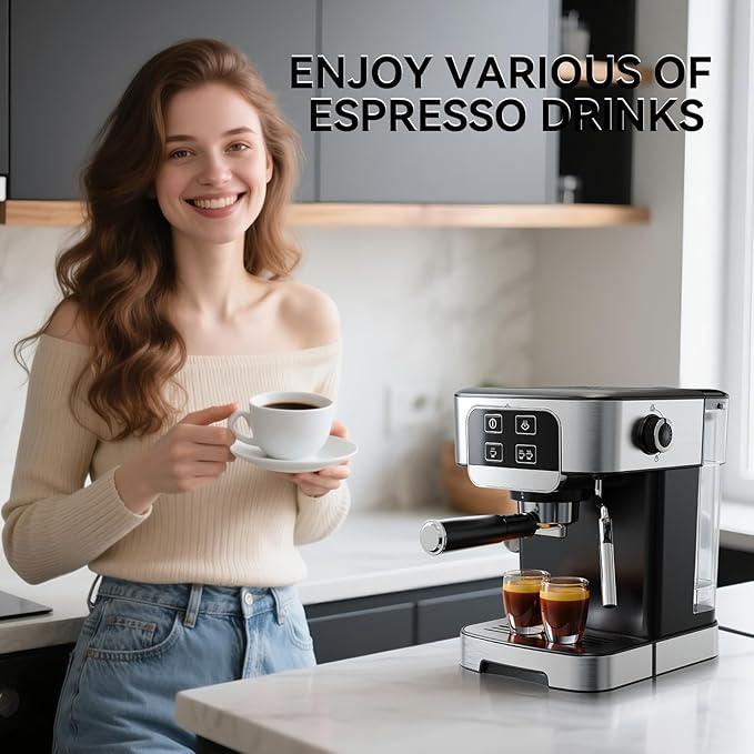 Espresso Machine 20 Bar with Steam Milk Frother, Stainless Steel Coffee Machine with Removable Water Tank for Cappuccino,Latte, Compact Stainless Steel Coffee maker for home,Great Gift