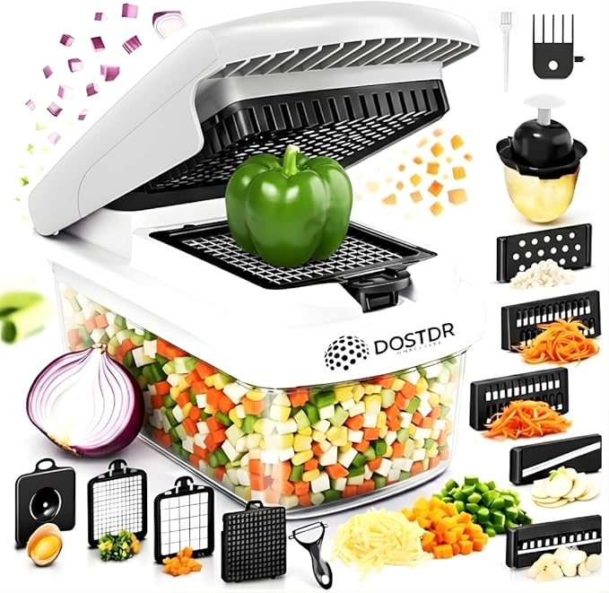 Compact Premium Vegetable Chopper, Mandoline Slicer, Veggie Chopper Food Chopper Container, Vegetable Cutter, Onion Salad Vegetable Chopper, Fruit Slicer, Shredding (White & Black)