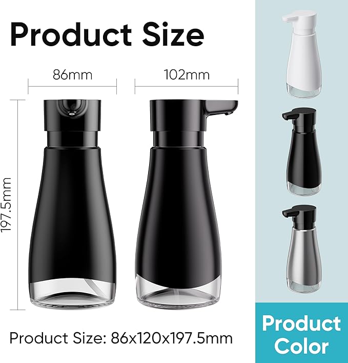 Oasis Creations 500 mL /17fl.oz Stainless Steel Liquid Soap Dispenser for Dish and Hand Soap - Black - Refillable - Great for Kitchen Bathroom or Countertop