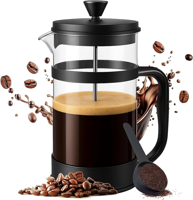 Utopia Kitchen Borosilicate Glass French Press Coffee Maker 21 Oz, Heat-Resistant Cafetiere & Tea Maker, Thickened Glass Coffee Press for Travel and Camping, Black