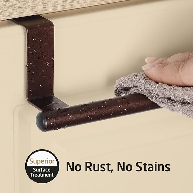 KES Over The Cabinet Towel Holder Fit 1" Thick, Kitchen Towel Holder for Cabinet, Over The Door Towel Bar with Extended Hooks, Brown 2 Pack, KTH500S26-OB-P2
