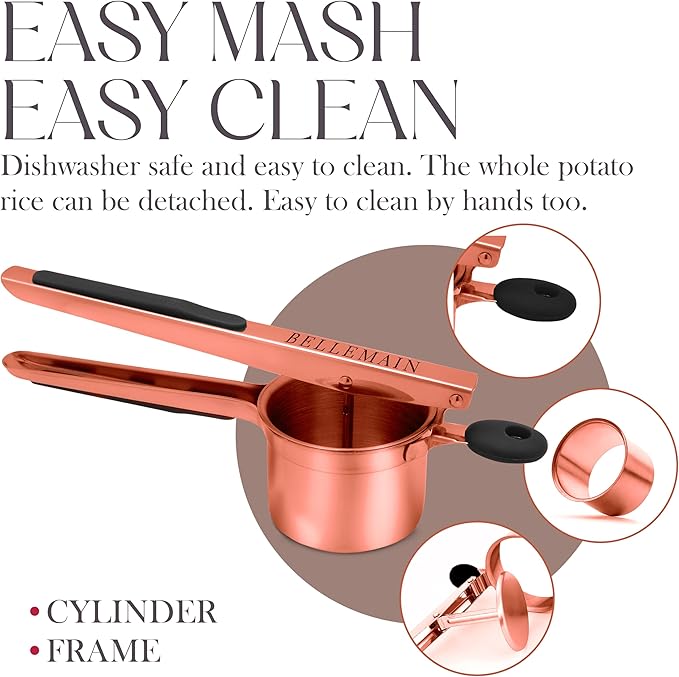 Bellemain 15 oz Large Potato Ricer | Heavy-Duty Stainless Steel Potato Ricer & Masher | Perfect for Mashed Potatoes | Rose Gold